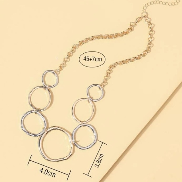 Handmade Contrasting Circles Necklace Choker Gold Silver Plated Stainless Steel - Picture 3 of 3